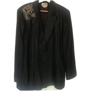 Vintage Licole 100% Silk Blazer Blazer with beading, leather, snake skin sz 16